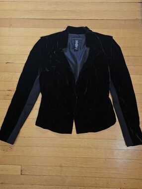 Apostrophe, Velvet Architectural Peplum Blazer, Black, EUC, Women's 2